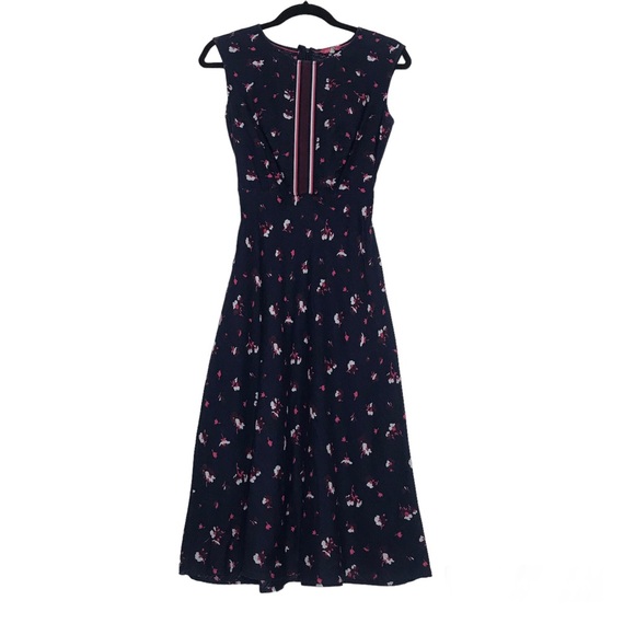 Joules Lucinda Blue Floral Sleeveless Round Neck Zip Up A-Line MIDI Dress Size 2 - Picture 2 of 16